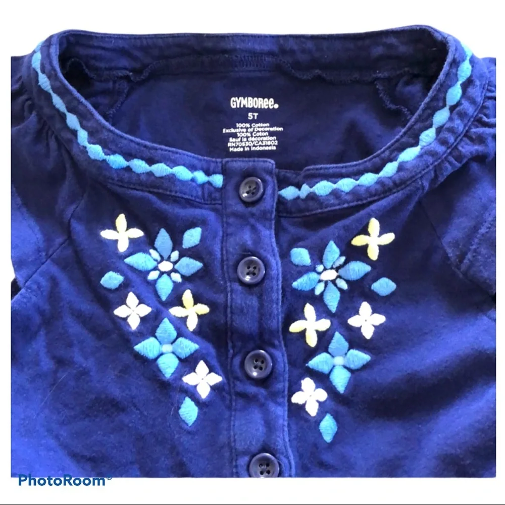 Cottagecore‎ Blue Embroidery Peplum Top 5T